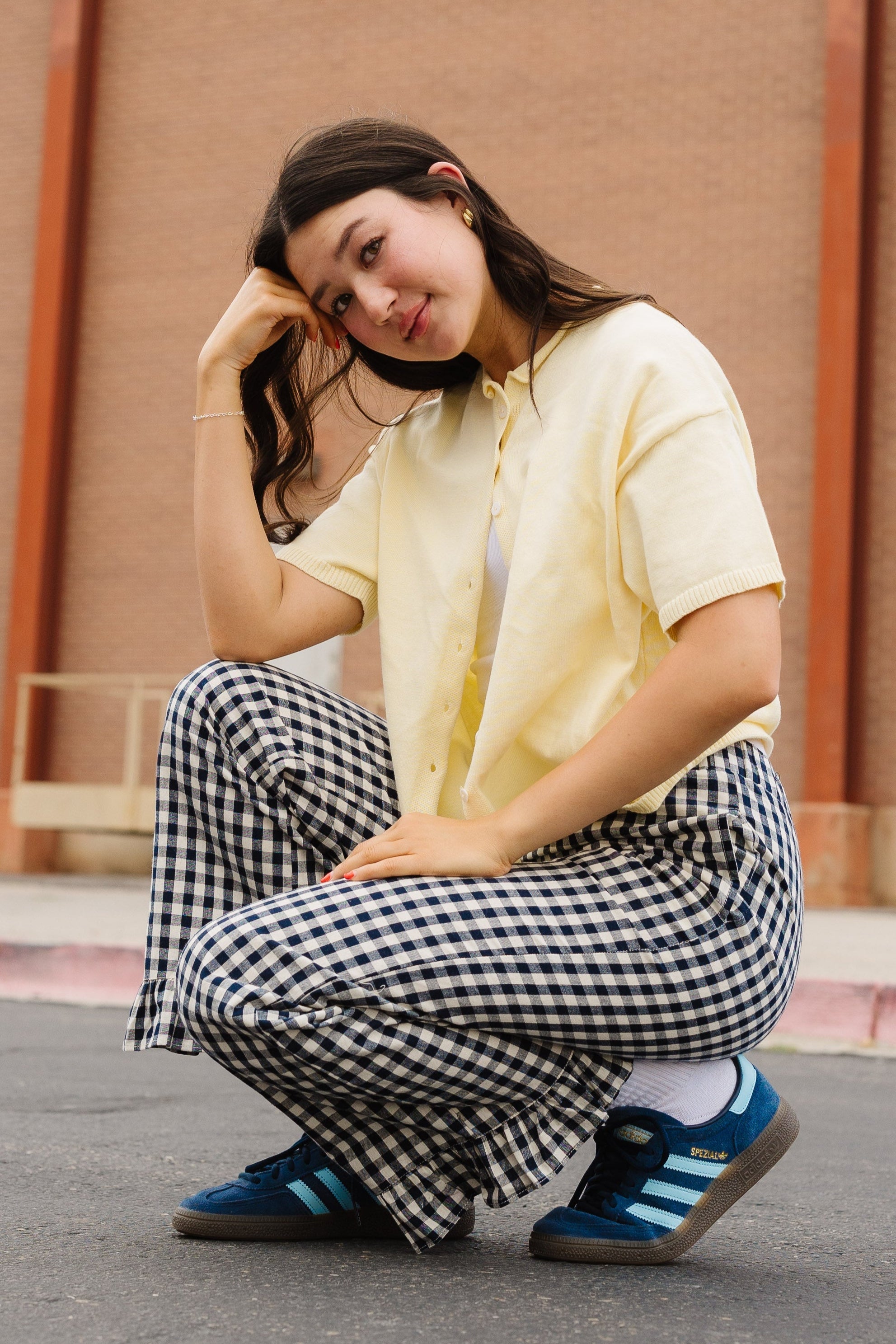 Reisehose mit Gingham-Karo